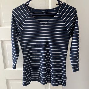 chaps navy blue and white striped long sleeve